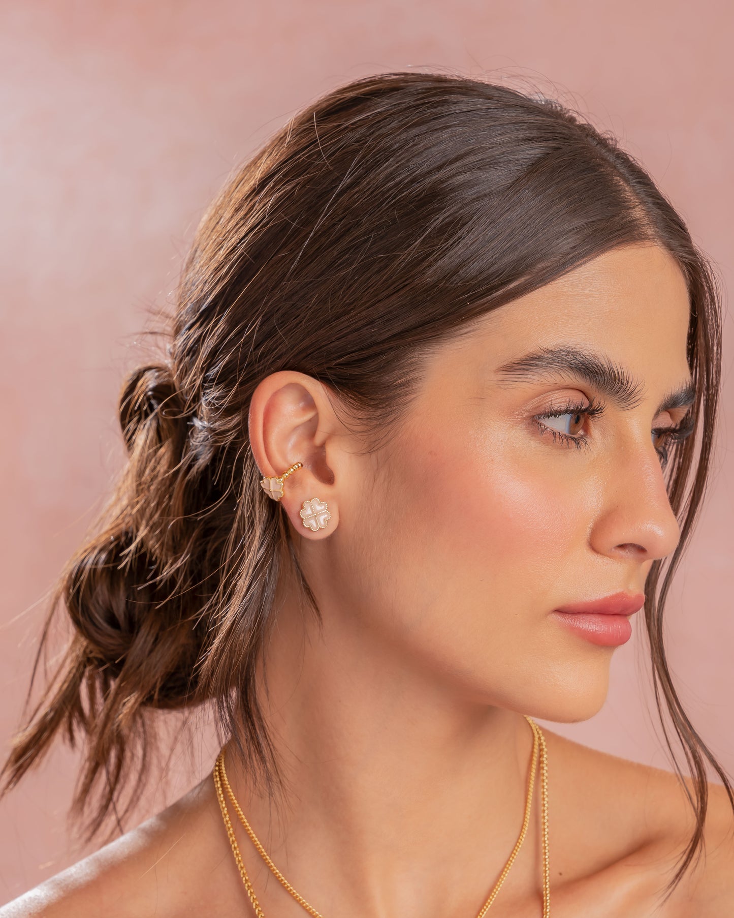 Set Aretes Trebol Rosa