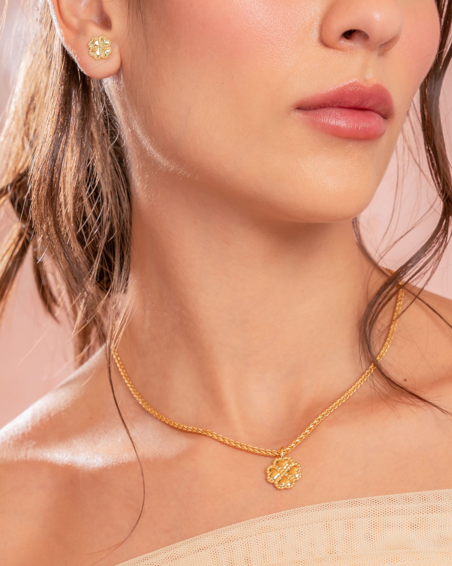 Set Collar + Aretes Trebol Gold