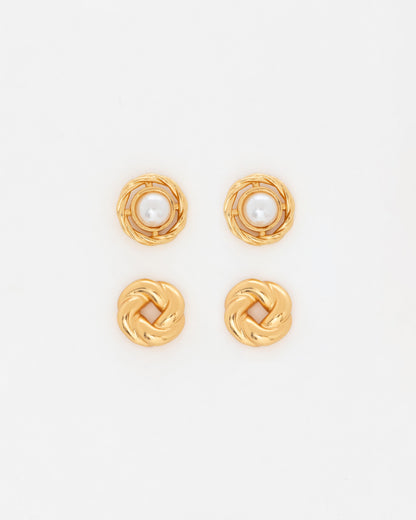 Set 2 pares Aretes Perla Lazo (Pequeños)
