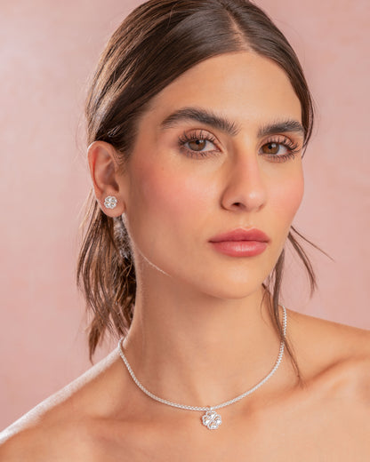 Set Collar + Aretes Trebol Silver