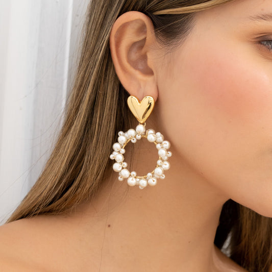 Aretes Maxi Corazón Con Perlas